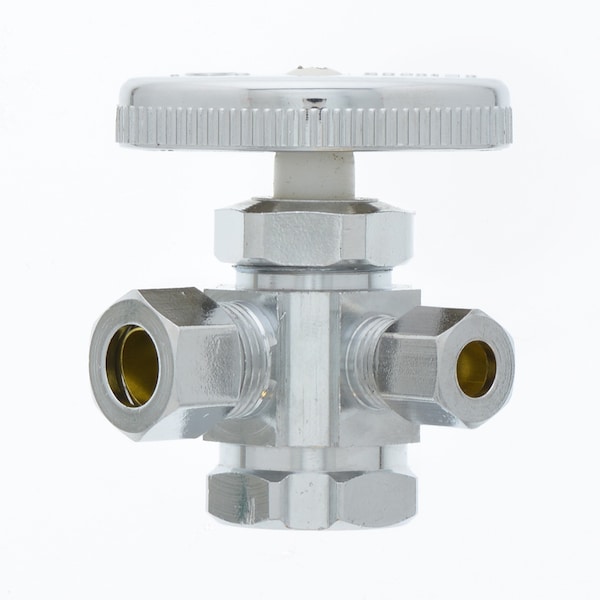 Jones Stephens 1/2" FIP x 3/8" OD x 1/4" OD Chrome Plated 3-Way Supply Stop, Angle S10410 - main